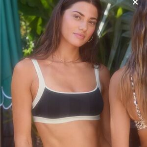 Aerie Sandscoop Shine Black and White Bikini Top